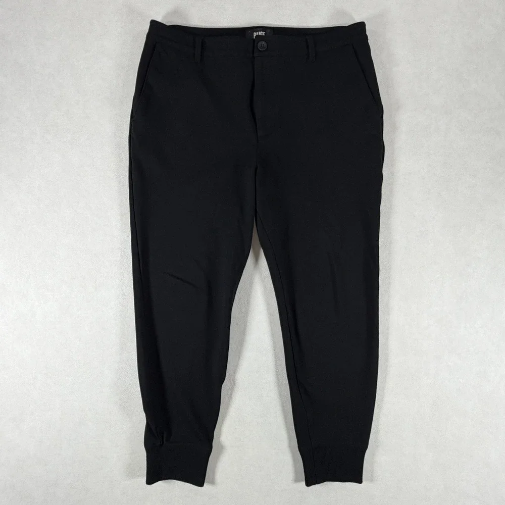 Paige Mens Black Jogger Pants Size 34 Rayon Blend Stretch Ribbed Cuff Trousers